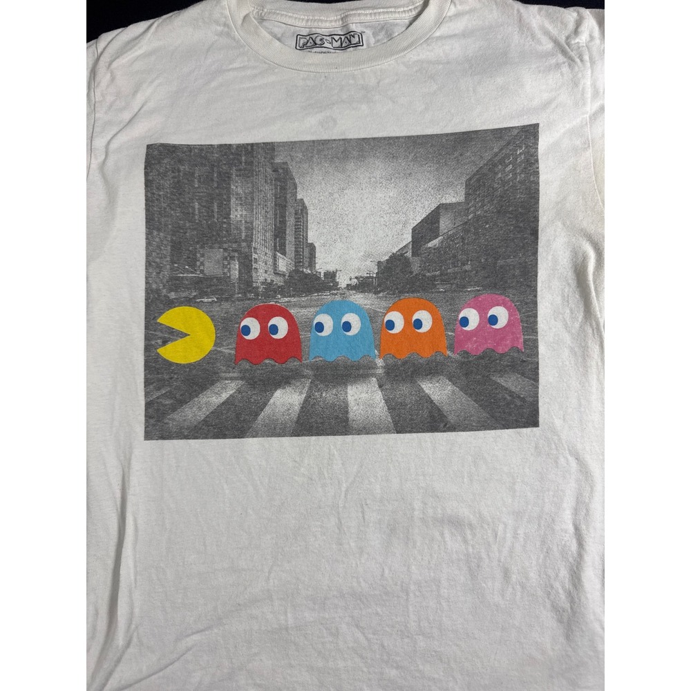 Pac-Man Abbey Road Parody T-Shirt White Small Retro Gaming Beatles Graphic Tee